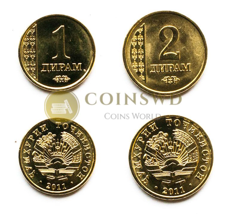 Tajikistan 2 coins set 2011: 1,2 dirhams (# 322-1 )
