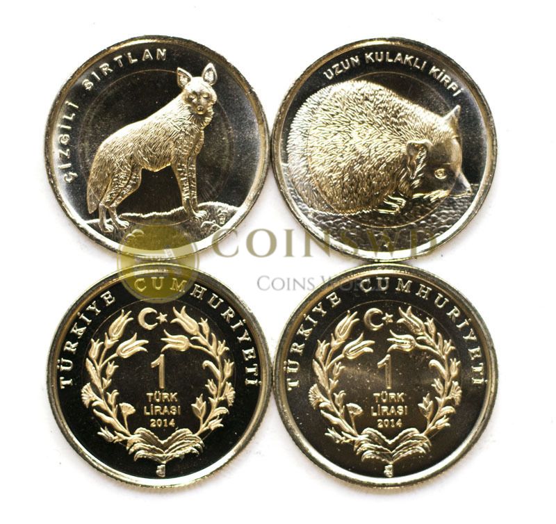 Turkey 2 coins set 2014 Animals Striped Hyena and Long